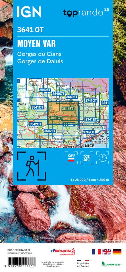 Carte de randonnée IGN TOP 25 n° 3641 OT - Moyen Var, Gorges du Cians, Gorges de Daluis carte de randonnée IGN