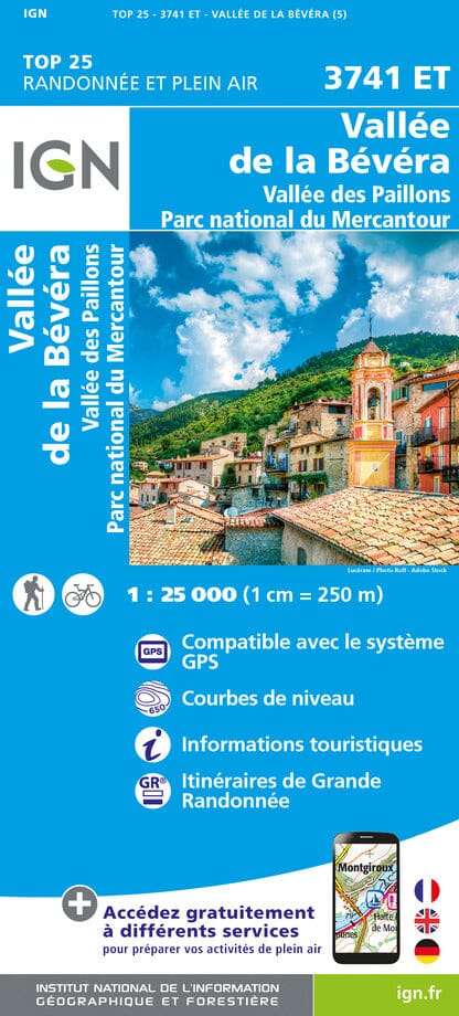 Carte TOP 25 n° 3741 ET - Vallée de la Bévéra, Vallée des Paillons, Parc national du Mercantour | IGN carte pliée IGN 