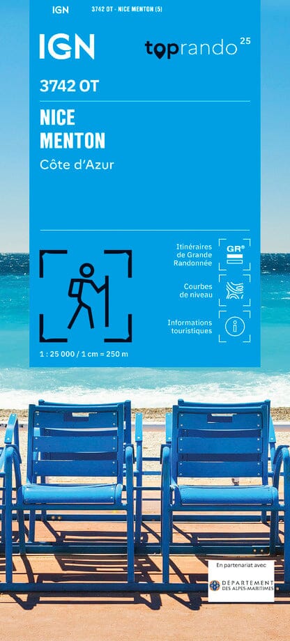 Carte TOP 25 n° 3742 OT - Nice, Menton (Côte d'Azur) | IGN carte pliée IGN 