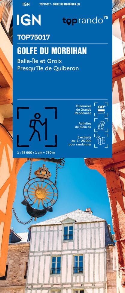 Carte TOP 75 n° 17 - Golfe du Morbihan, Belle-Ile et Groix, Presqu'île de Quiberon | IGN carte de randonnée IGN 