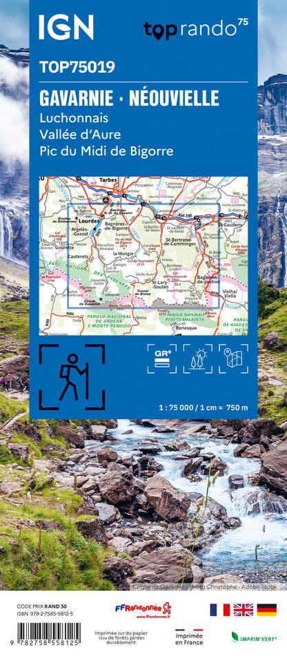 Carte TOP 75 n° 19 - Gavarnie, Luchon, Néouvielle, Vallée d'Aure & Pic de Midi de Bigorre (Pyrénées) | IGN carte de randonnée IGN 
