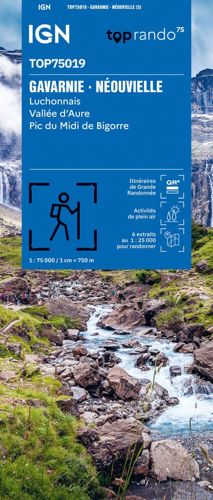 Carte TOP 75 n° 19 - Gavarnie, Luchon, Néouvielle, Vallée d'Aure & Pic de Midi de Bigorre (Pyrénées) | IGN carte de randonnée IGN 