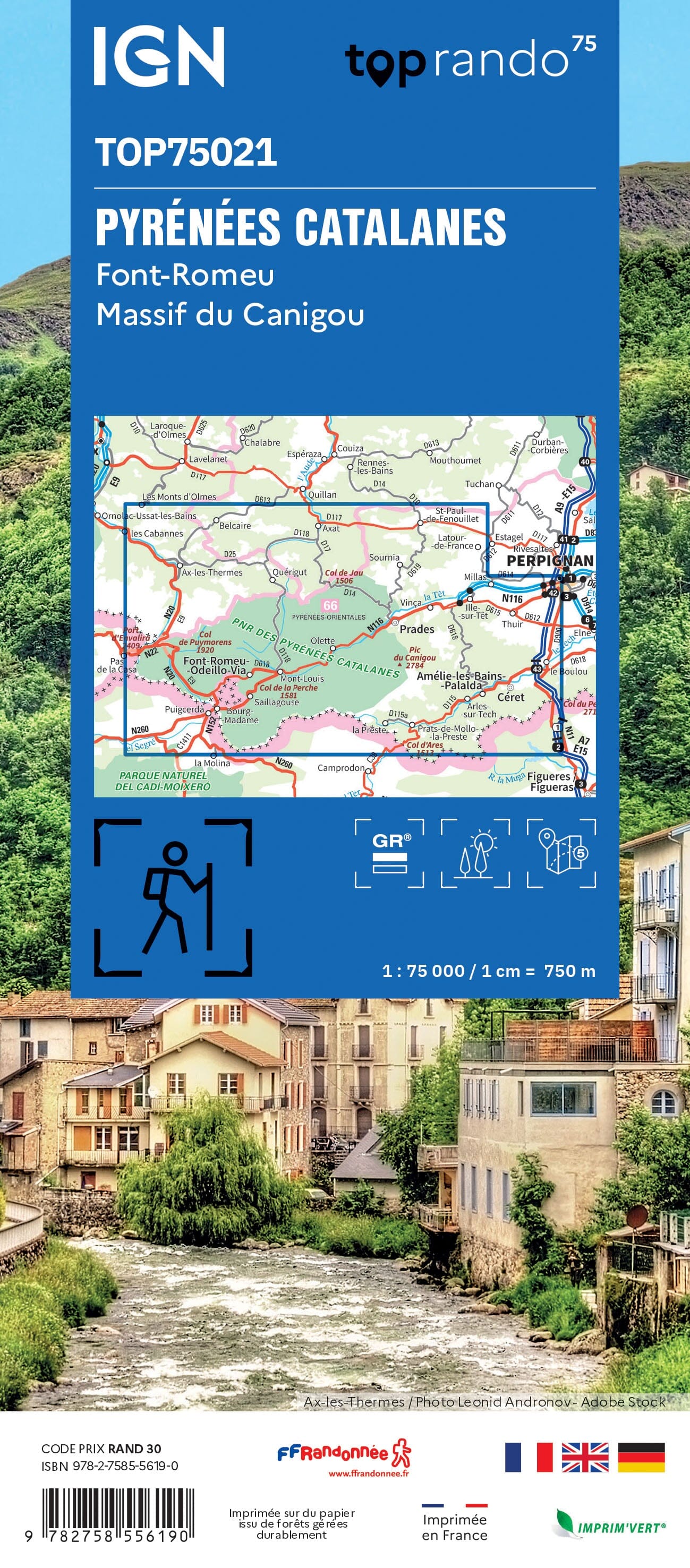 Carte TOP 75 n° 21 - Pyrénées Catalanes, Font Romeu & Massif du Canigou | IGN carte de randonnée IGN
