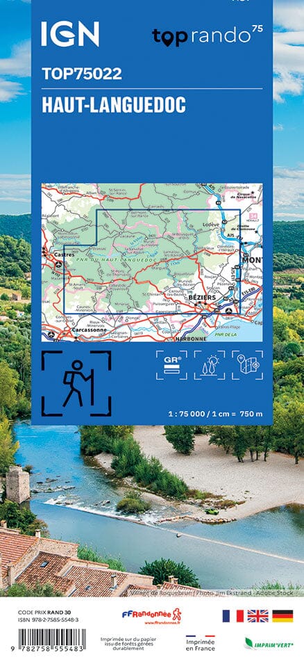 Carte TOP 75 n° 22 - Haut Languedoc | IGN carte de randonnée IGN