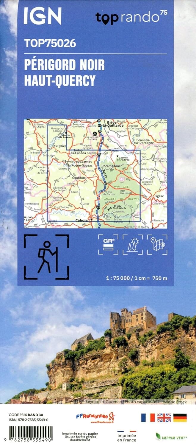 Carte TOP 75 n° 26 - Périgord Noir et Haut-Quercy | IGN carte de randonnée IGN