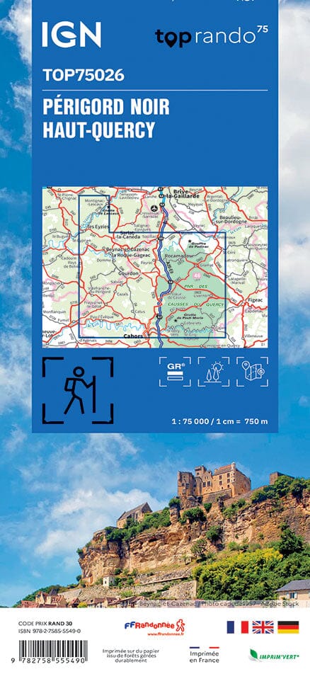 Carte TOP 75 n° 26 - Périgord Noir et Haut-Quercy | IGN carte pliée IGN 