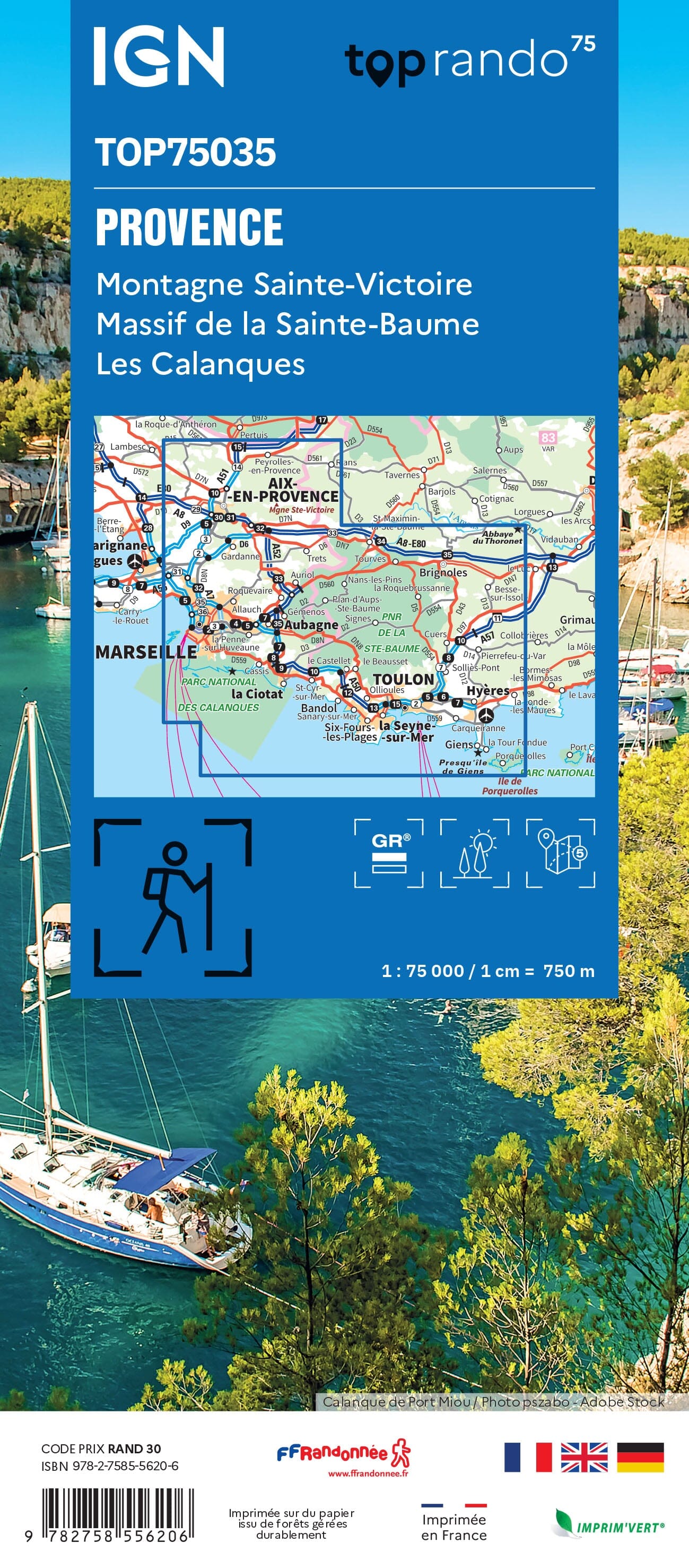 Carte TOP 75 n° 35 - Provence : Montagne Sainte-Victoire, massif de la Sainte-Baume & Calanques | IGN carte de randonnée IGN