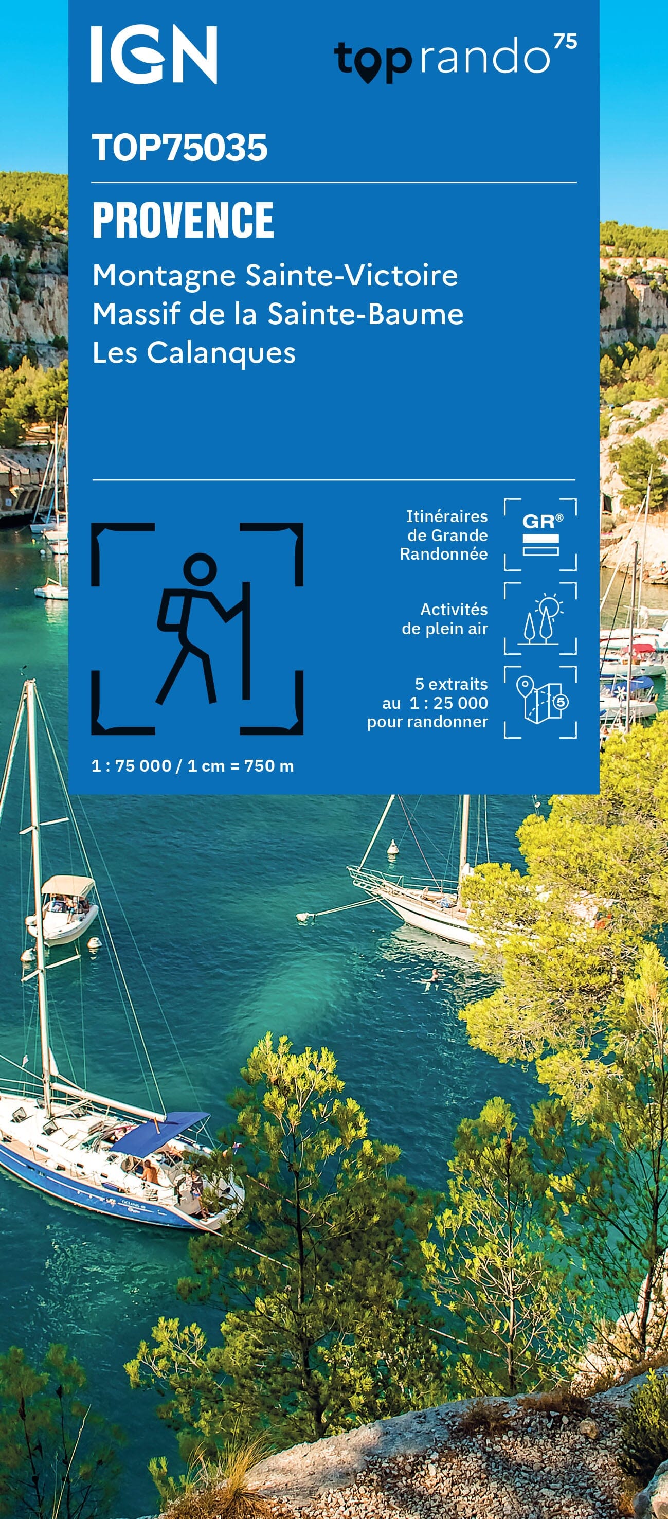 Carte TOP 75 n° 35 - Provence : Montagne Sainte-Victoire, massif de la Sainte-Baume & Calanques | IGN carte de randonnée IGN