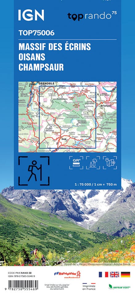 Carte TOP 75 n° 6 - Oisans, Champsaur et Massif des Ecrins (Alpes) | IGN carte de randonnée IGN