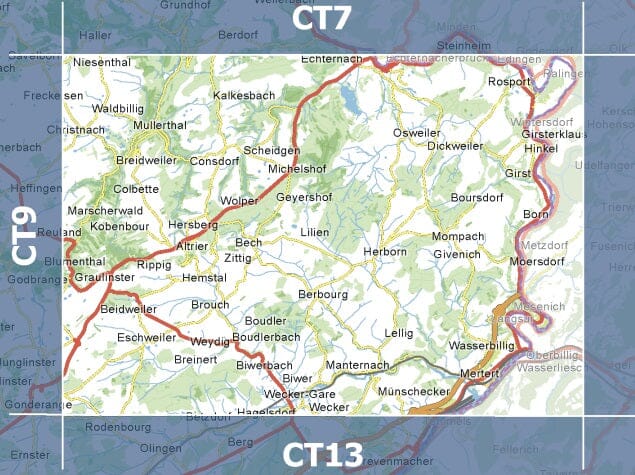 Carte topographique CT10 - Echternach (Grand-Duché de Luxembourg) carte de randonnée Service topographique du Luxembourg
