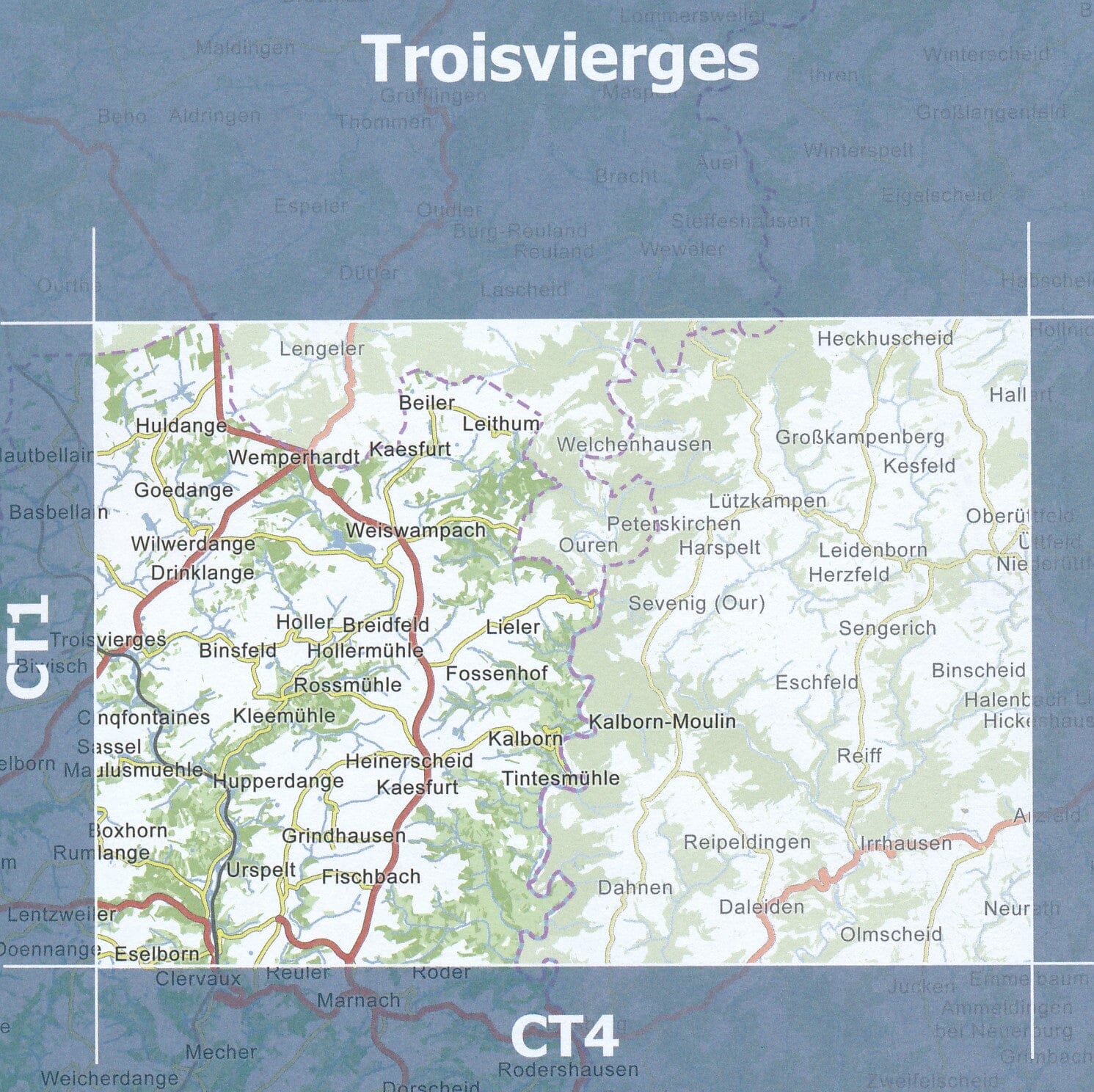 Carte topographique CT2 - Troisvierges (Grand-Duché de Luxembourg) carte de randonnée Service topographique du Luxembourg 