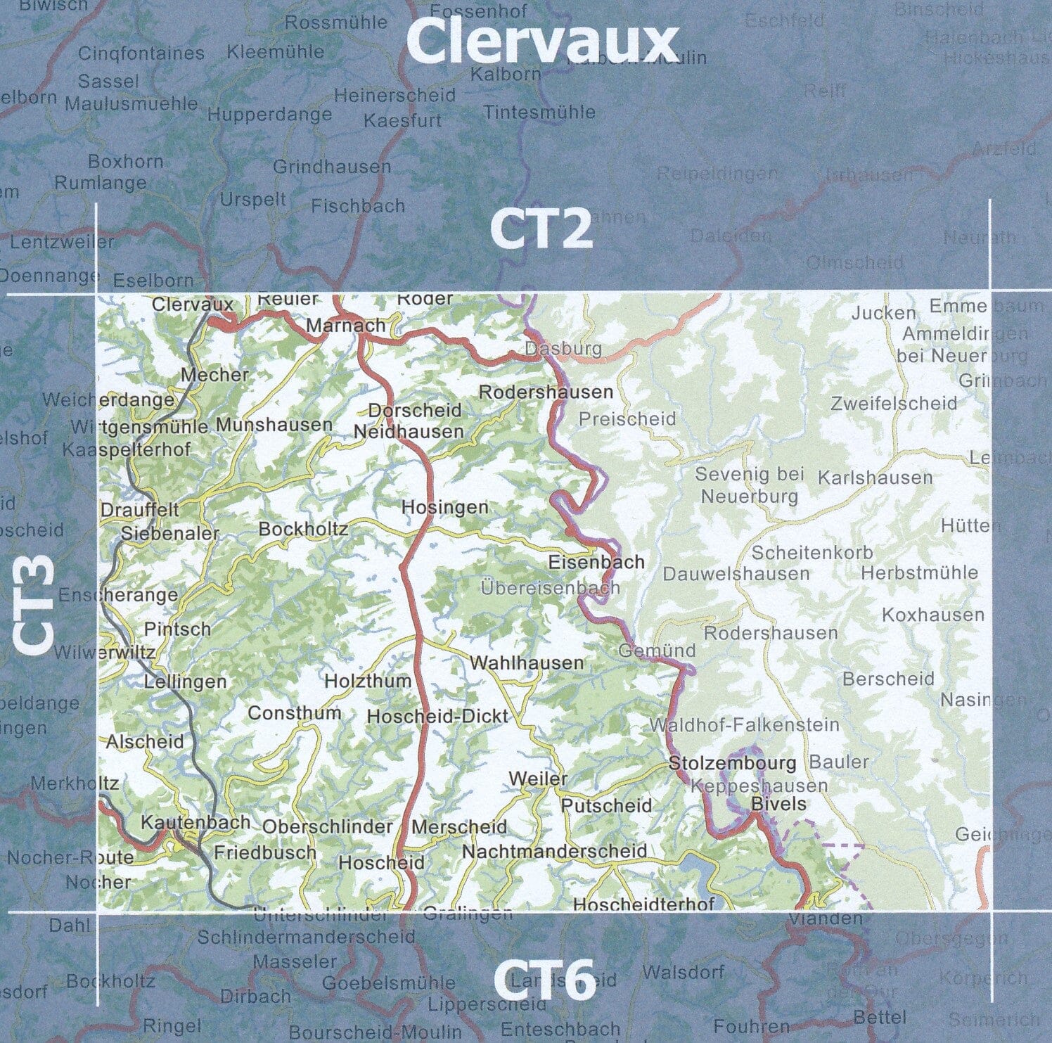 Carte topographique CT4 - Clervaux (Grand-Duché de Luxembourg) carte de randonnée Service topographique du Luxembourg 