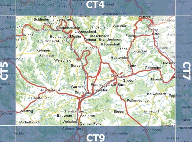 Carte topographique CT6 - Ettelbruck (Grand-Duché de Luxembourg) carte de randonnée Service topographique du Luxembourg 