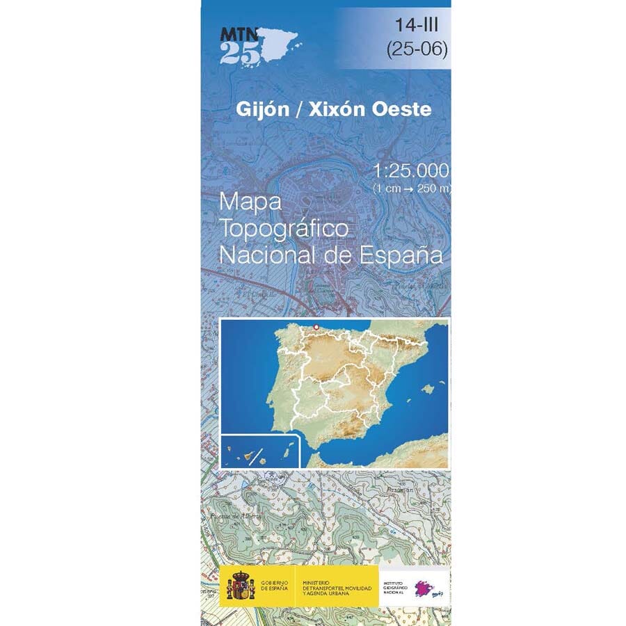 Carte topographique de l'Espagne n° 0014.3 - Gijón/Xixón Oeste | CNIG - 1/25 000 carte de randonnée CNIG