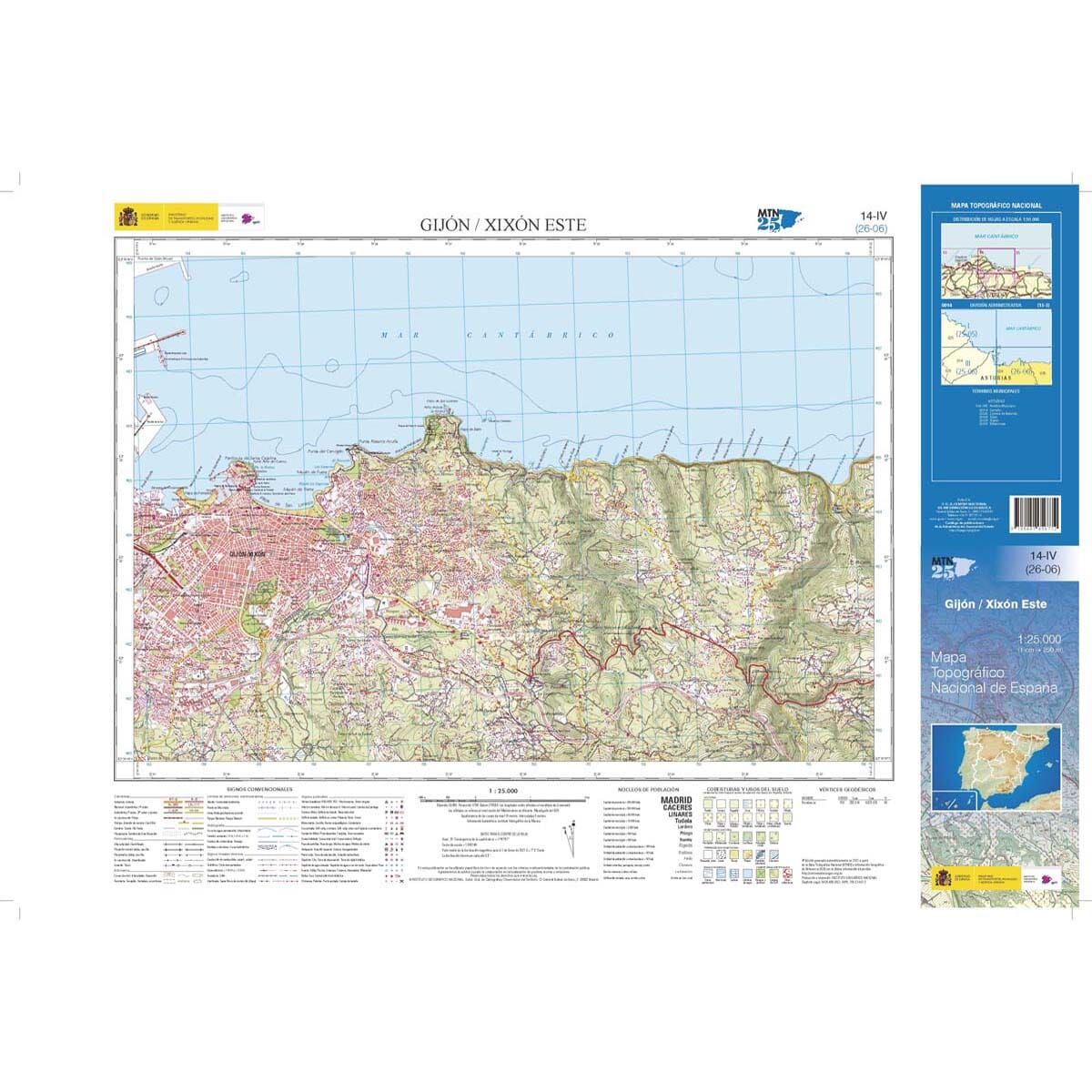 Carte topographique de l'Espagne n° 0014.4 - Gijón Este | CNIG - 1/25 000 carte de randonnée CNIG