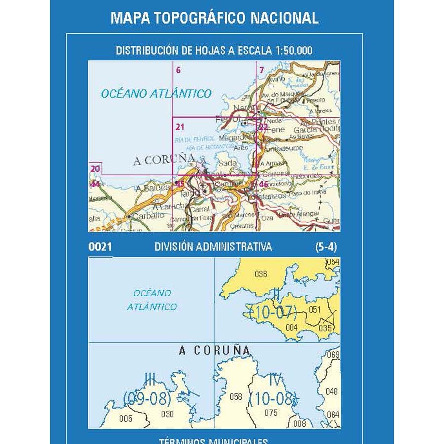 Carte topographique de l'Espagne n° 0021.2 - Ferrol | CNIG - 1/25 000 carte de randonnée CNIG