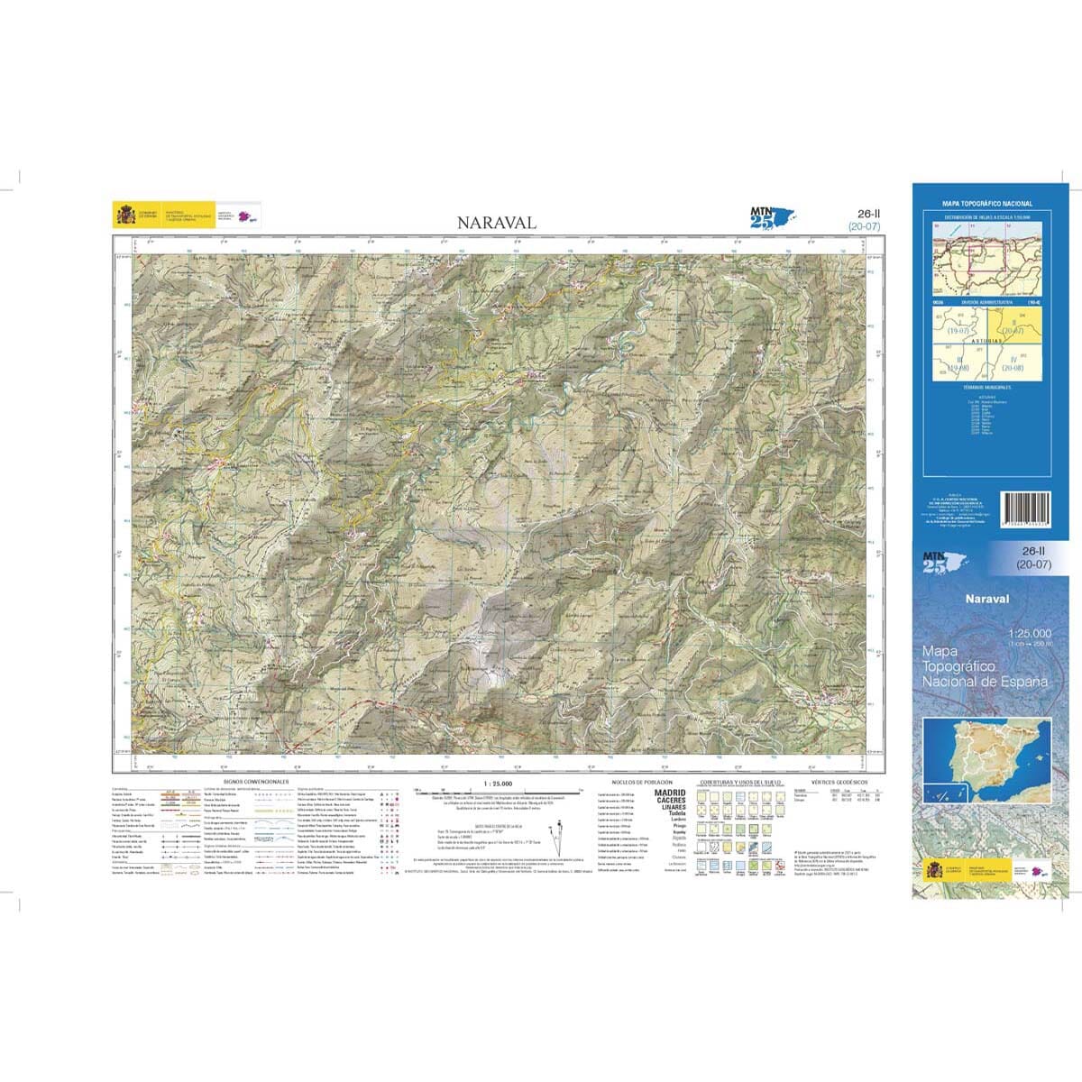 Carte topographique de l'Espagne n° 0026.2 - Naraval | CNIG - 1/25 000 carte de randonnée CNIG