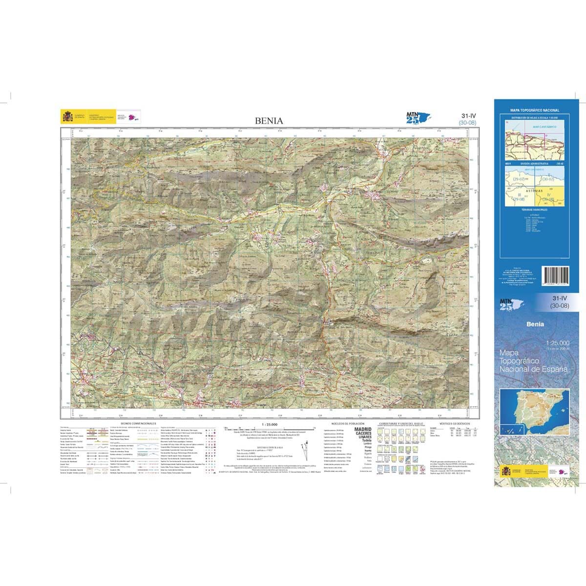 Carte topographique de l'Espagne n° 0031.4 - Benia| CNIG - 1/25 000 carte de randonnée CNIG