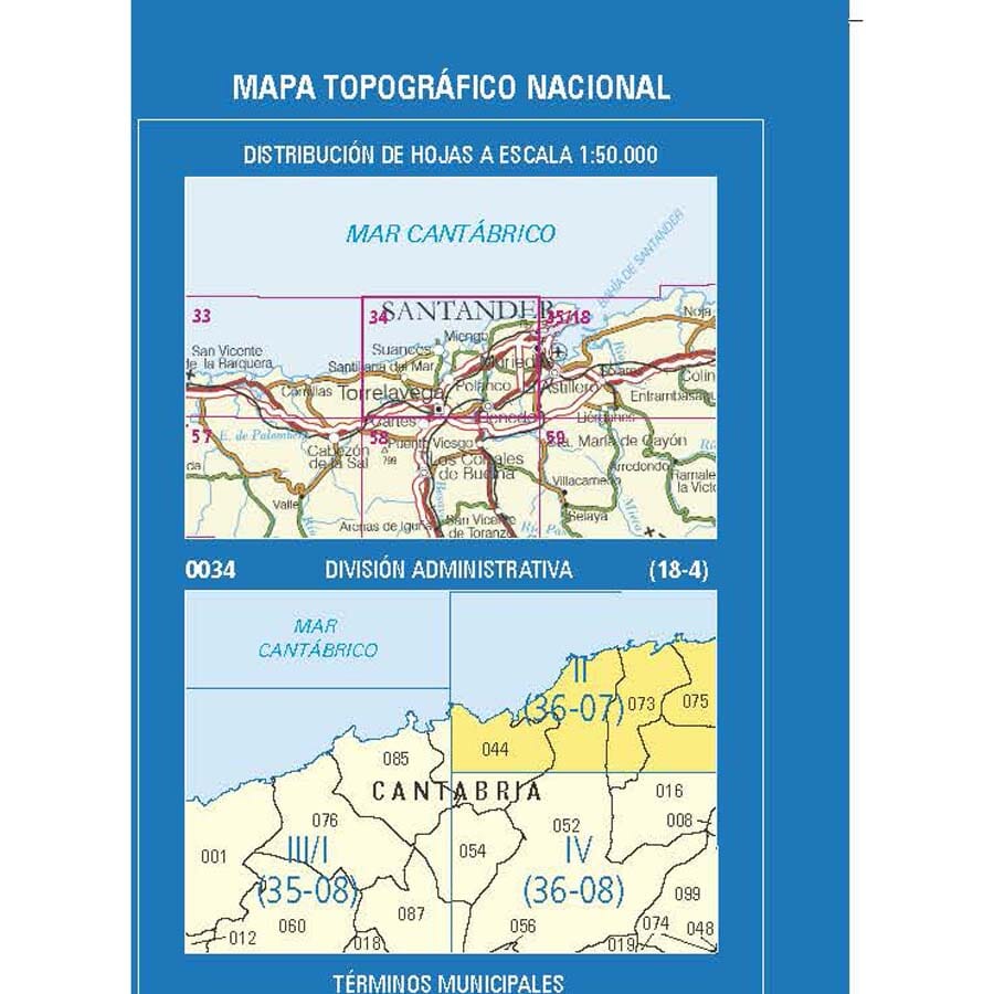 Carte topographique de l'Espagne n° 0034.2 - Muriedas | CNIG - 1/25 000 carte de randonnée CNIG