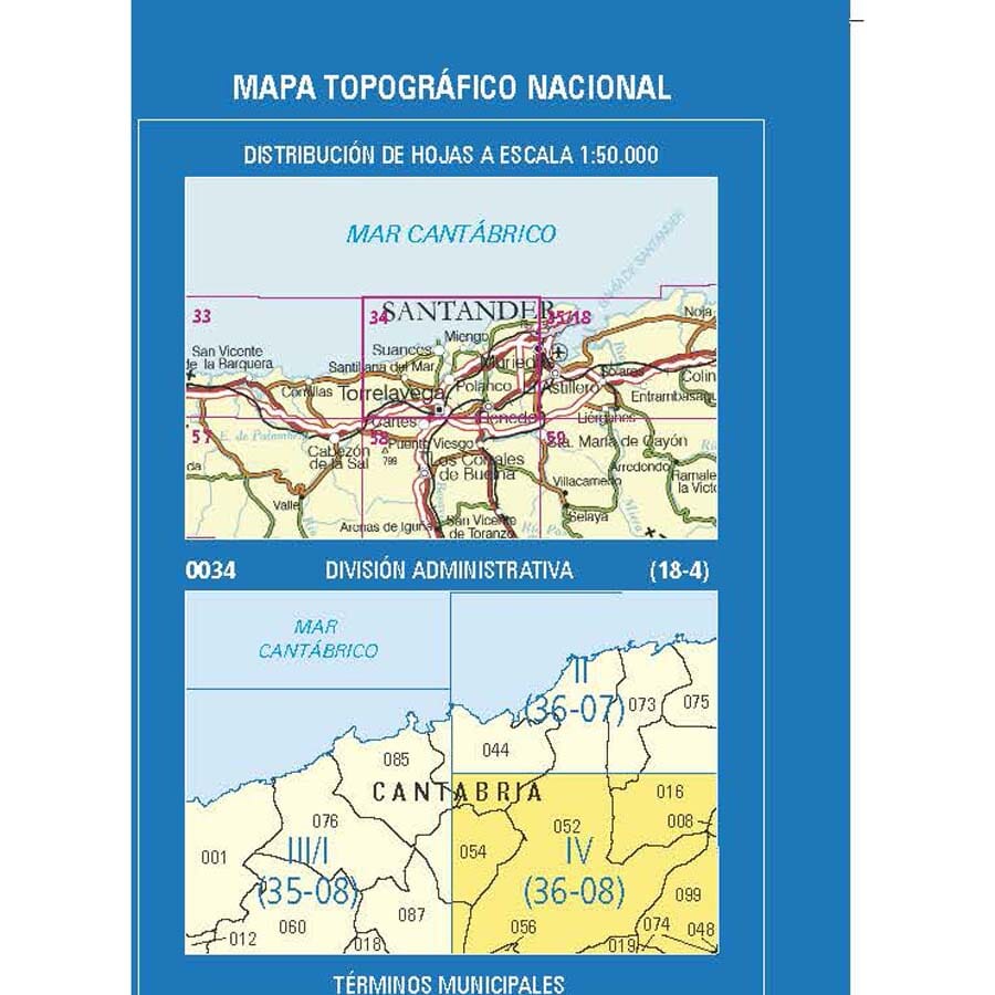 Carte topographique de l'Espagne n° 0034.4 - Renedo | CNIG - 1/25 000 carte de randonnée CNIG