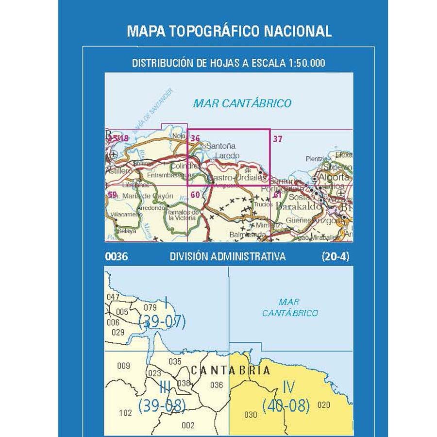 Carte topographique de l'Espagne n° 0036.4 - Castro-Urdiales | CNIG - 1/25 000 carte de randonnée CNIG