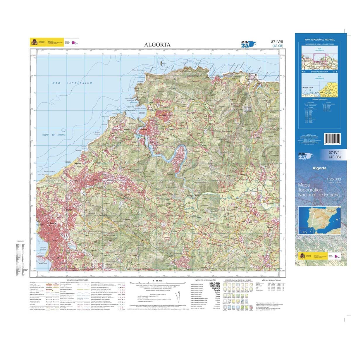 Carte topographique de l'Espagne n° 0037.4/2 - Algorta | CNIG - 1/25 000 carte de randonnée CNIG