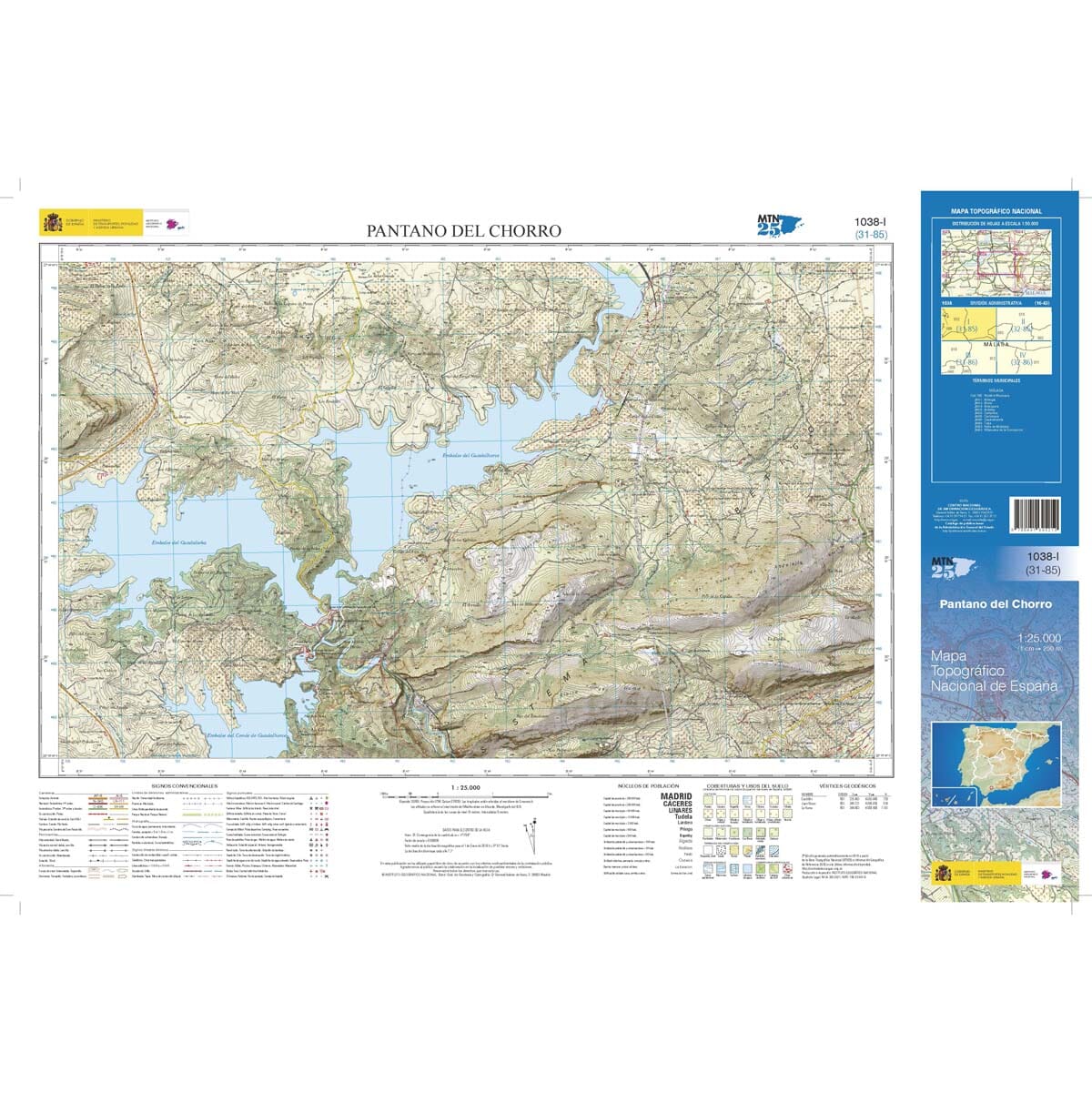 Carte topographique de l'Espagne n° 0038.1 - Pantano del Chorro | CNIG - 1/25 000 carte de randonnée CNIG 