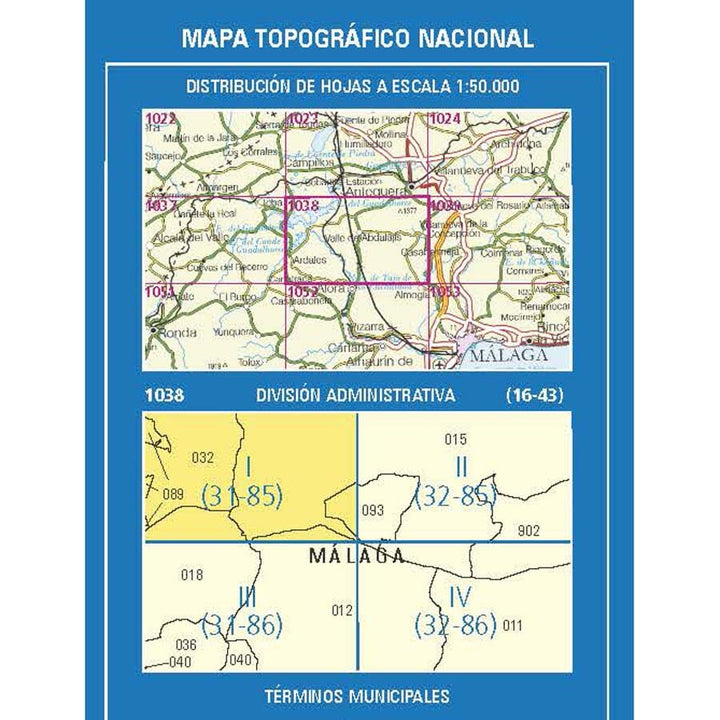 Carte topographique de l'Espagne n° 0038.1 - Pantano del Chorro | CNIG - 1/25 000 carte de randonnée CNIG 