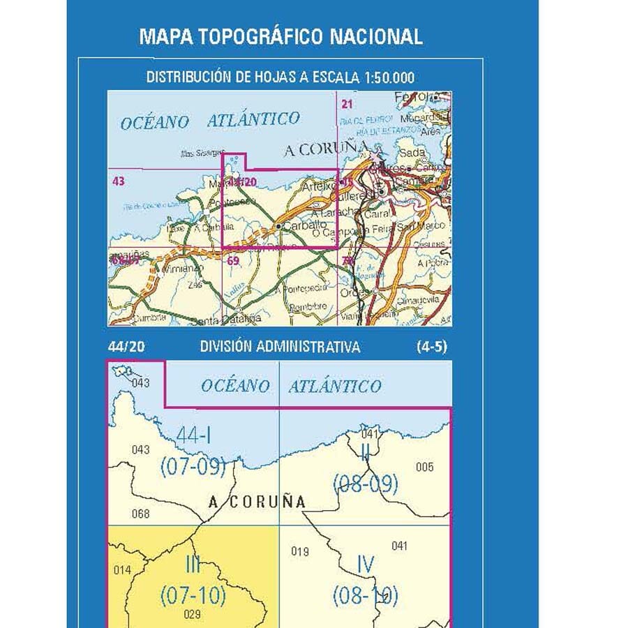 Carte topographique de l'Espagne n° 0044.3 - Carballo | CNIG - 1/25 000 carte de randonnée CNIG