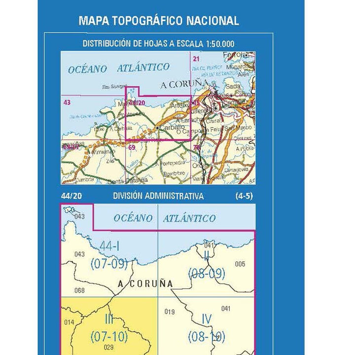 Carte topographique de l'Espagne n° 0044.3 - Carballo | CNIG - 1/25 000 carte de randonnée CNIG