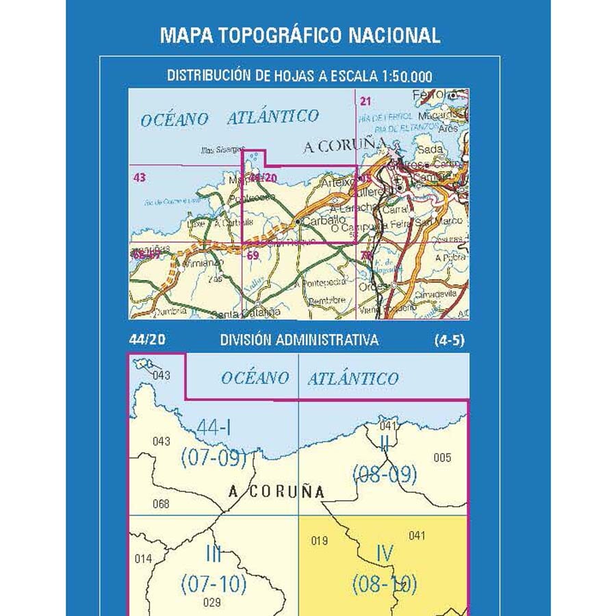 Carte topographique de l'Espagne n° 0044.4 - A Laracha | CNIG - 1/25 000 carte de randonnée CNIG