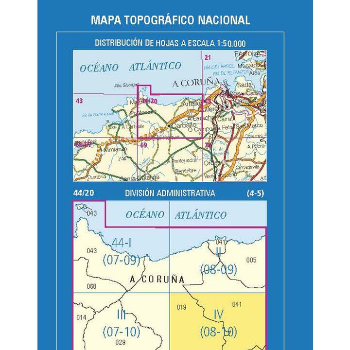 Carte topographique de l'Espagne n° 0044.4 - A Laracha | CNIG - 1/25 000 carte de randonnée CNIG