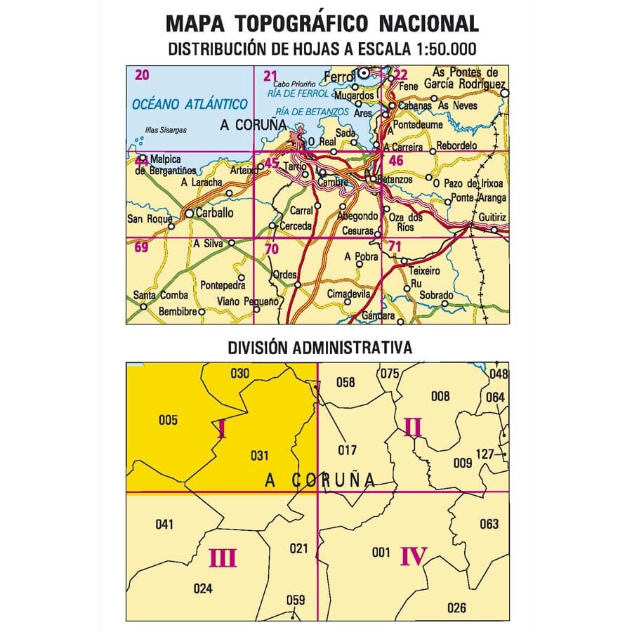 Carte topographique de l'Espagne n° 0045.1 - Arteixo | CNIG - 1/25 000 carte de randonnée CNIG