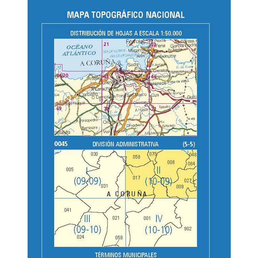 Carte topographique de l'Espagne n° 0045.2 - Betanzos | CNIG - 1/25 000 carte de randonnée CNIG