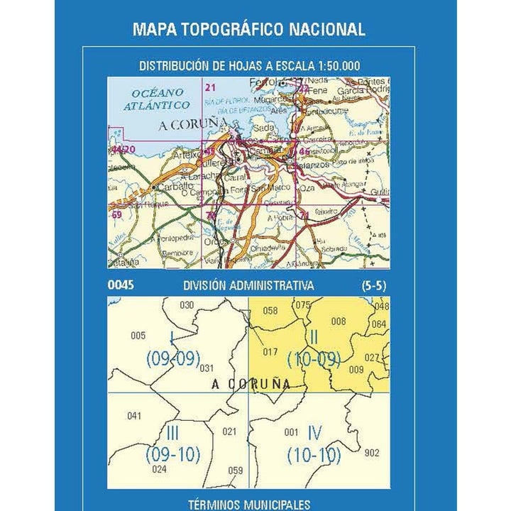 Carte topographique de l'Espagne n° 0045.2 - Betanzos | CNIG - 1/25 000 carte de randonnée CNIG