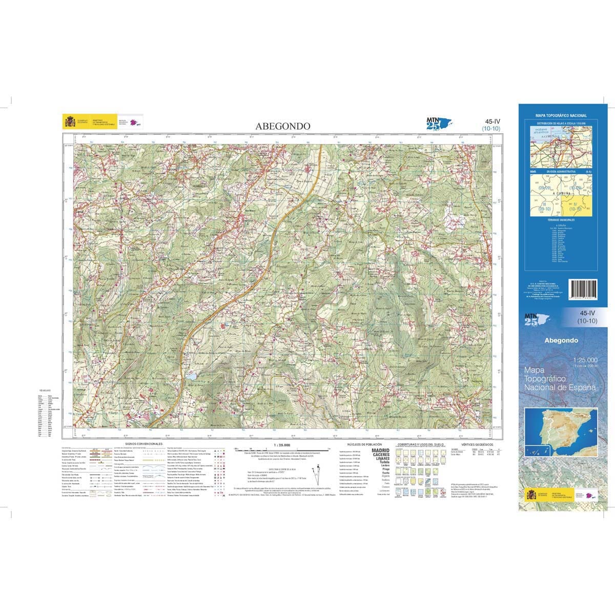 Carte topographique de l'Espagne n° 0045.4 - Abegondo | CNIG - 1/25 000 carte de randonnée CNIG