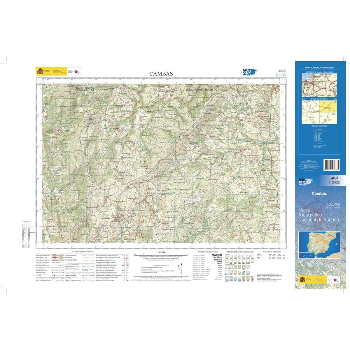 Carte topographique de l'Espagne n° 0046.2 - Cambás | CNIG - 1/25 000 carte de randonnée CNIG