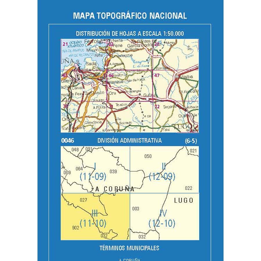 Carte topographique de l'Espagne n° 0046.3 - Oza dos Ríos | CNIG - 1/25 000 carte de randonnée CNIG
