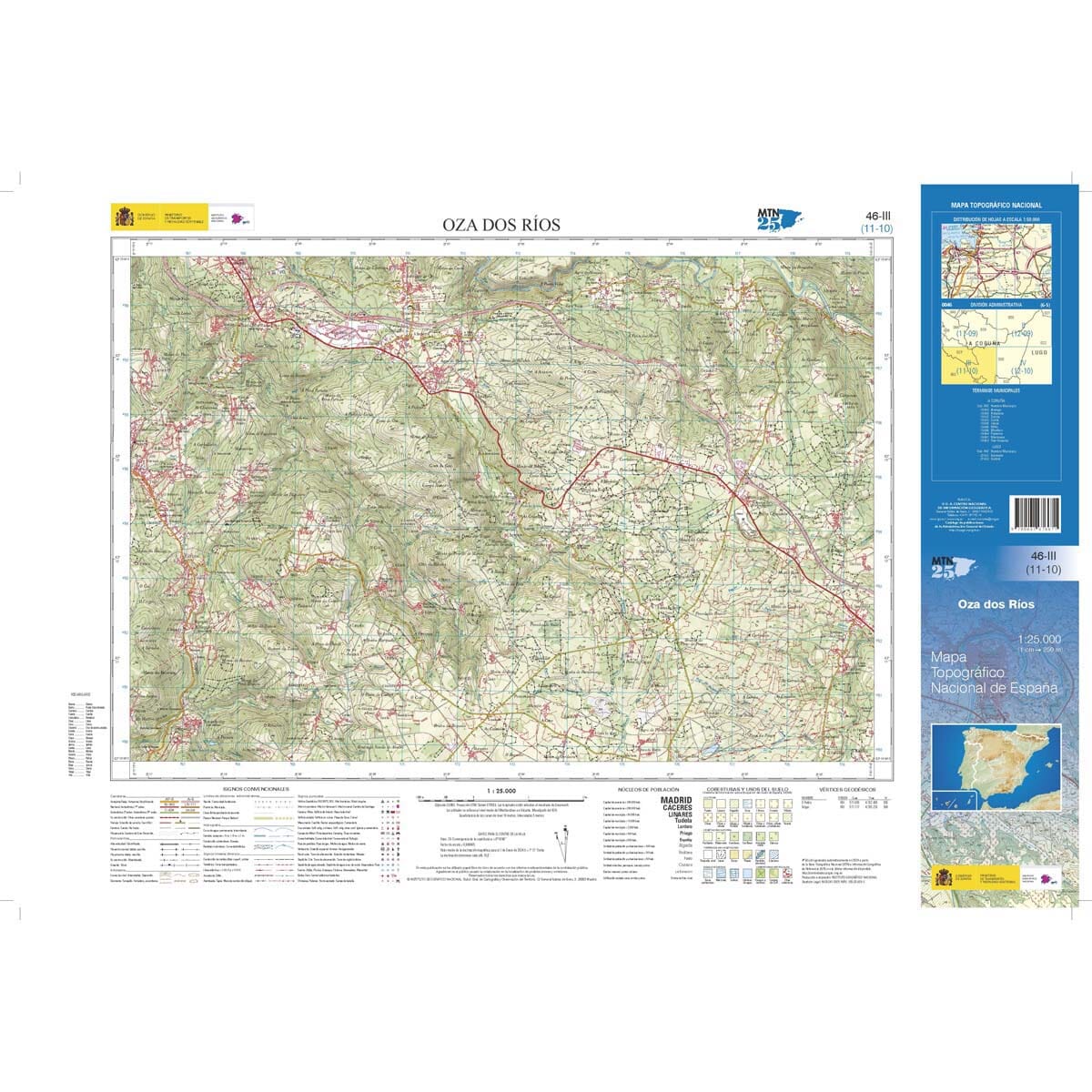 Carte topographique de l'Espagne n° 0046.3 - Oza dos Ríos | CNIG - 1/25 000 carte de randonnée CNIG