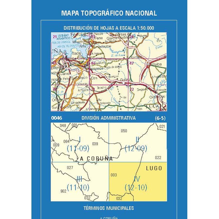 Carte topographique de l'Espagne n° 0046.4 - Guitiriz | CNIG - 1/25 000 carte de randonnée CNIG