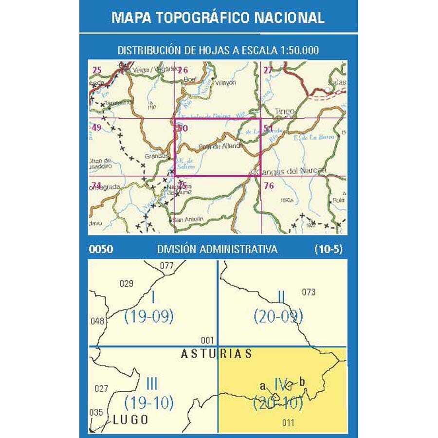 Carte topographique de l'Espagne n° 0050.4 - Cangas del Narcea | CNIG - 1/25 000 carte de randonnée CNIG