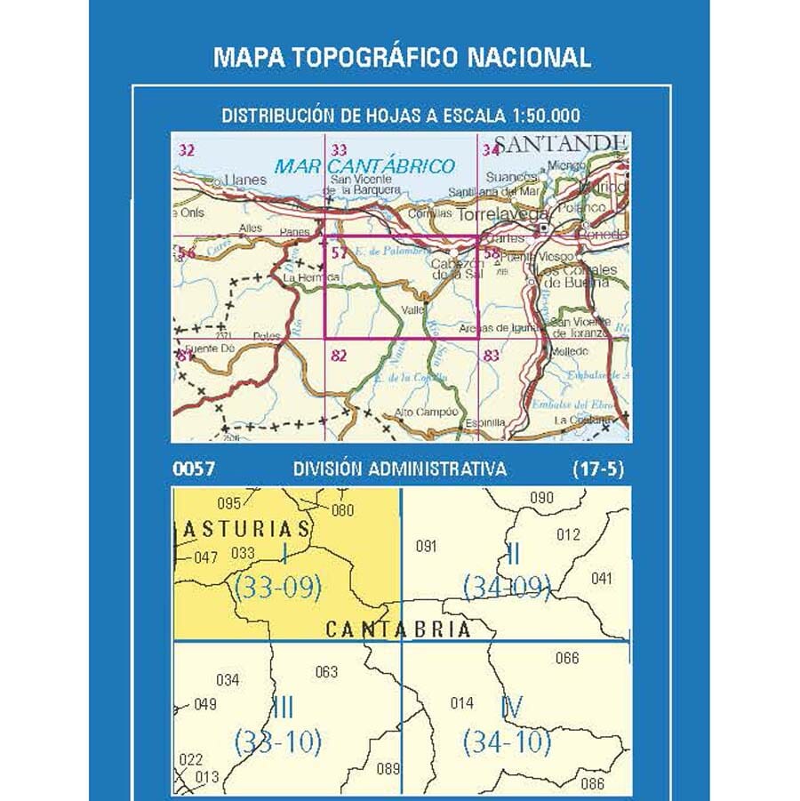 Carte topographique de l'Espagne n° 0057.1 - Puentenansa | CNIG - 1/25 000 carte de randonnée CNIG
