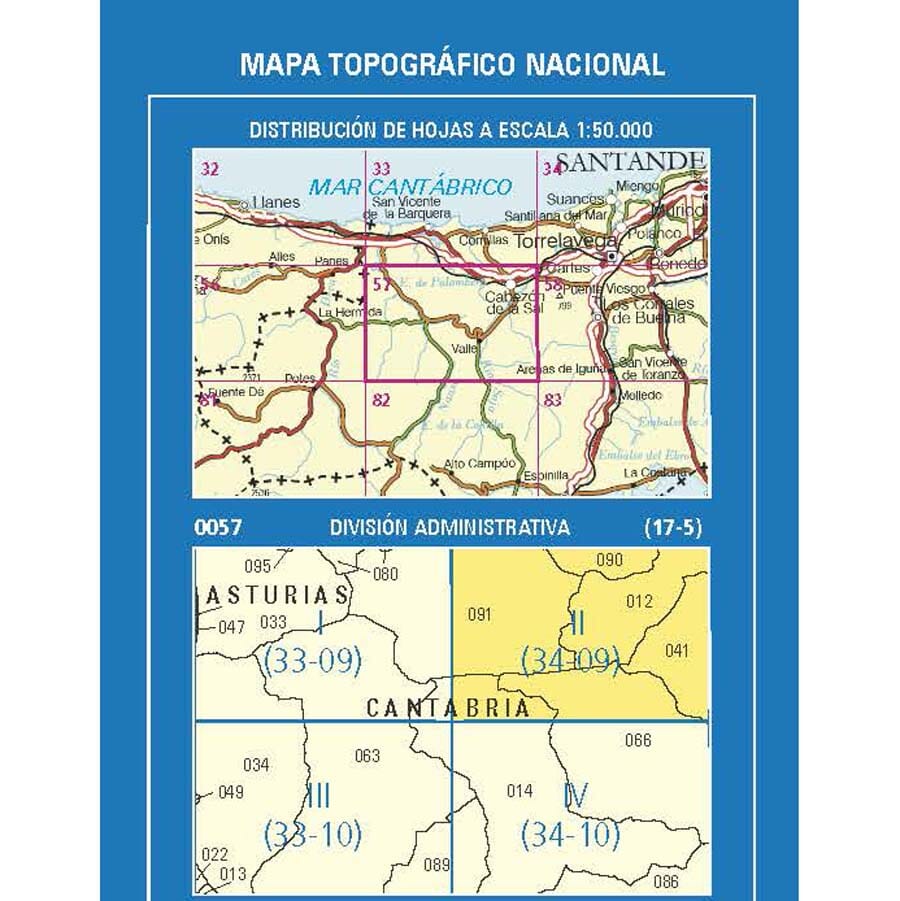 Carte topographique de l'Espagne n° 0057.2 - Cabezón de la Sal | CNIG - 1/25 000 carte de randonnée CNIG