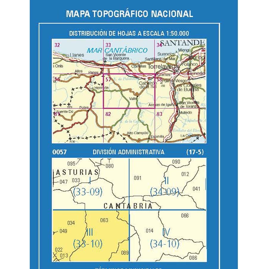 Carte topographique de l'Espagne n° 0057.3 - Cosío | CNIG - 1/25 000 carte de randonnée CNIG