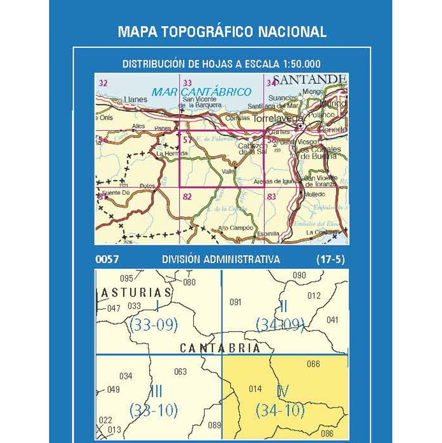 Carte topographique de l'Espagne n° 0057.4 - Valle | CNIG - 1/25 000 carte de randonnée CNIG
