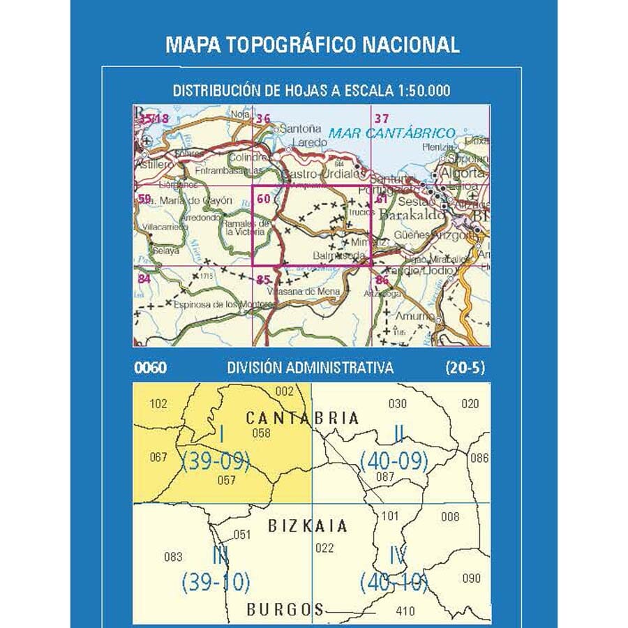 Carte topographique de l'Espagne n° 0060.1 - Ramales de la Victoria | CNIG - 1/25 000 carte de randonnée CNIG