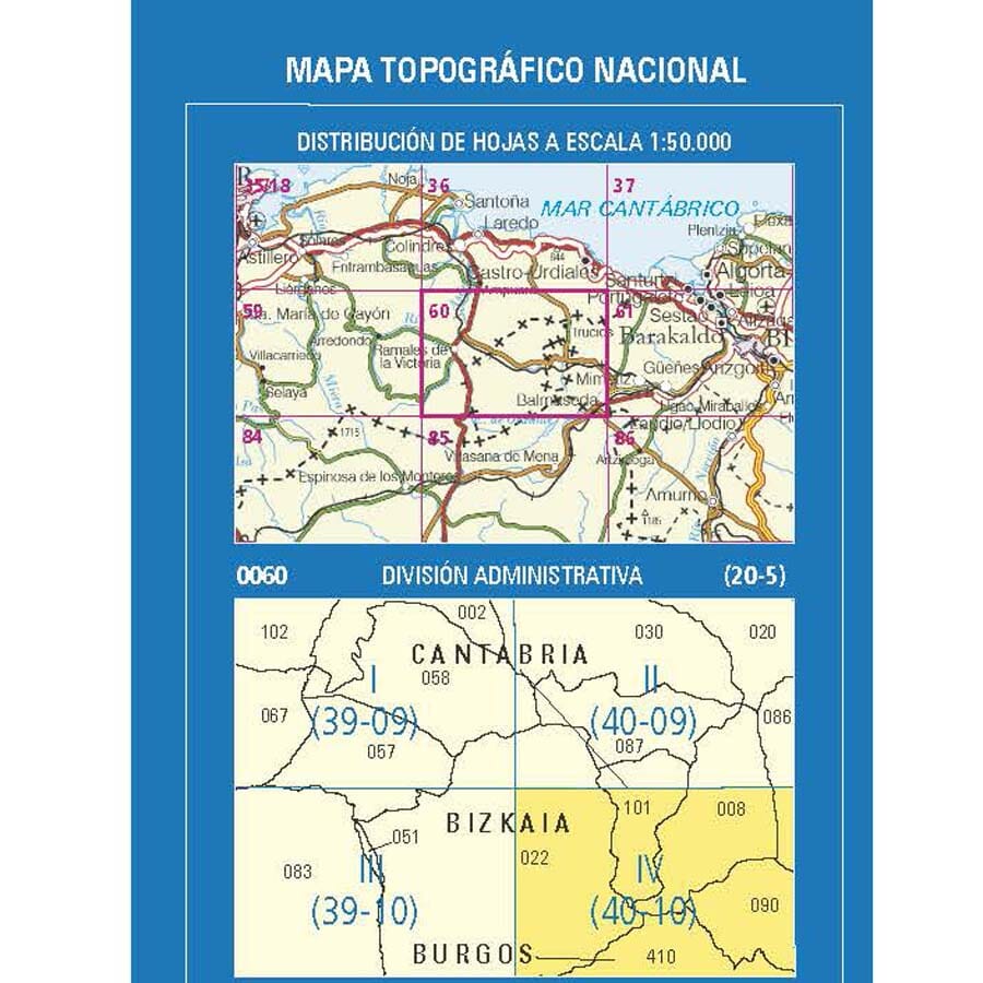 Carte topographique de l'Espagne n° 0060.4 - Balmaseda | CNIG - 1/25 000 carte de randonnée CNIG