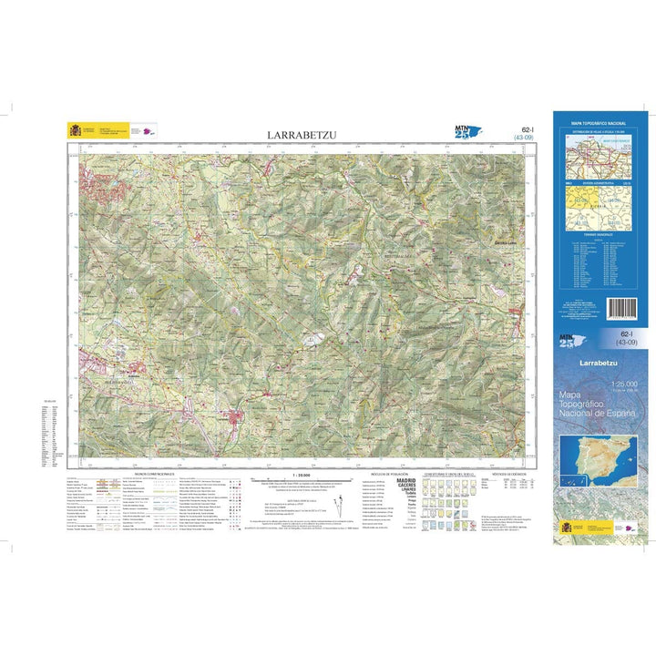 Carte topographique de l'Espagne n° 0062.1 - Larrabetzu | CNIG - 1/25 000 carte de randonnée CNIG