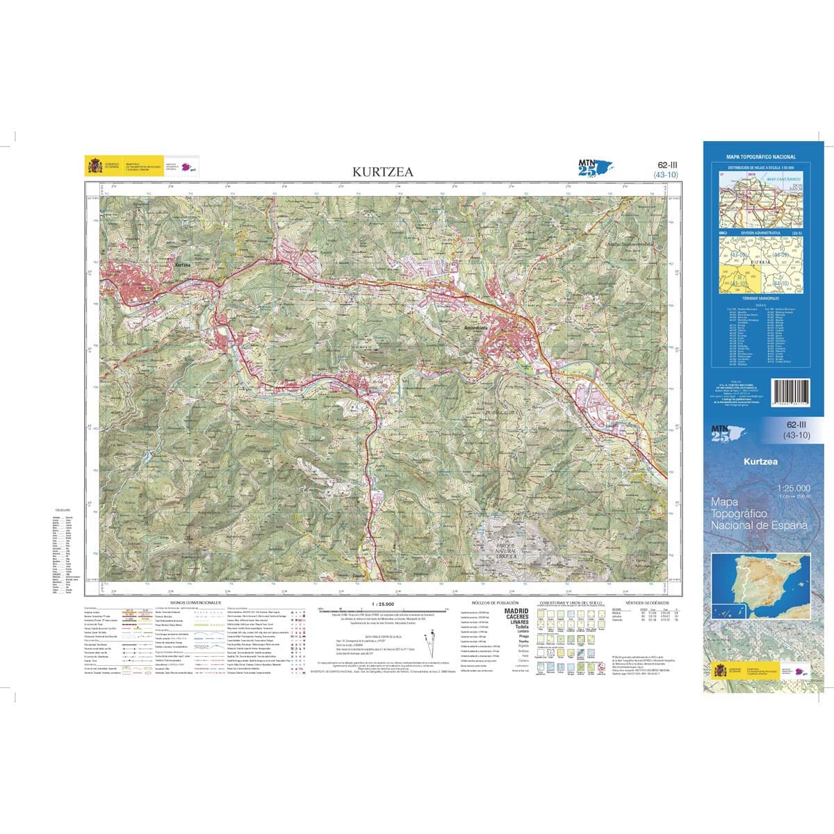Carte topographique de l'Espagne n° 0062.3 - Kurtzea | CNIG - 1/25 000 carte de randonnée CNIG