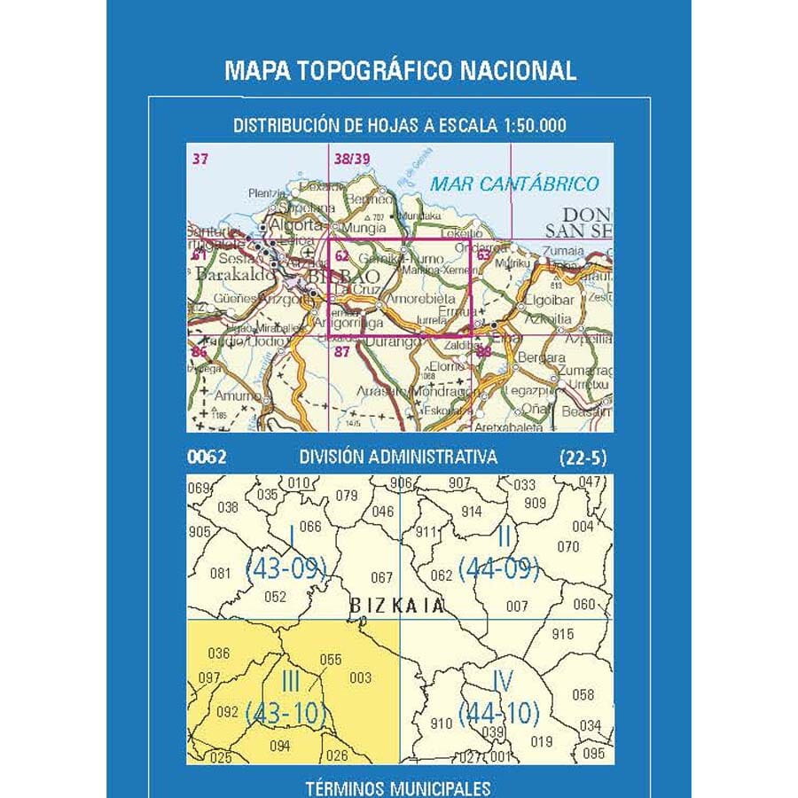 Carte topographique de l'Espagne n° 0062.3 - Kurtzea | CNIG - 1/25 000 carte de randonnée CNIG